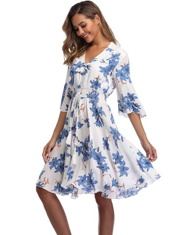 Women's Floral Sundresses Flowy Boho Summer Casual Beach Dress Button Up Midi Party Dress Style A-white&blue Flower $13.10 Dr...