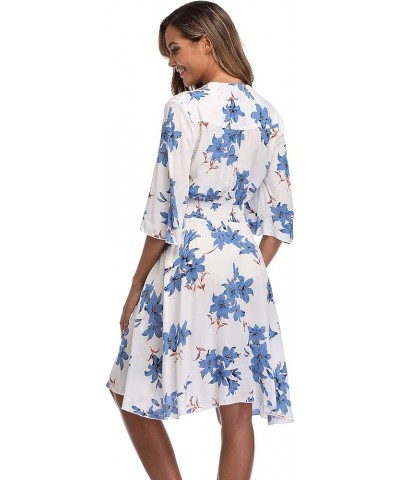 Women's Floral Sundresses Flowy Boho Summer Casual Beach Dress Button Up Midi Party Dress Style A-white&blue Flower $13.10 Dr...