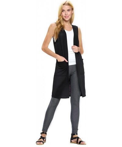 Women's Casual Lightweight Open Front Drape Cardigan with Pockets Sleeveless Black $13.42 Sweaters