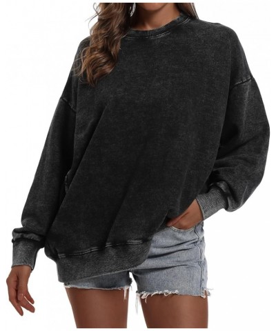 Oversized Vintage Hoodie for Women Cotton Loose Fit Baggy Hooded Sweatshirt Trendy Basic Acid Wash Pullover Top B-black $14.6...