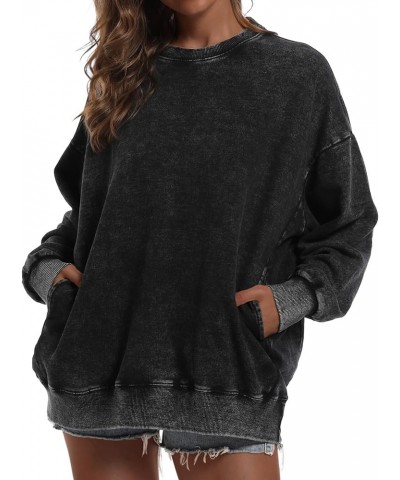 Oversized Vintage Hoodie for Women Cotton Loose Fit Baggy Hooded Sweatshirt Trendy Basic Acid Wash Pullover Top B-black $14.6...