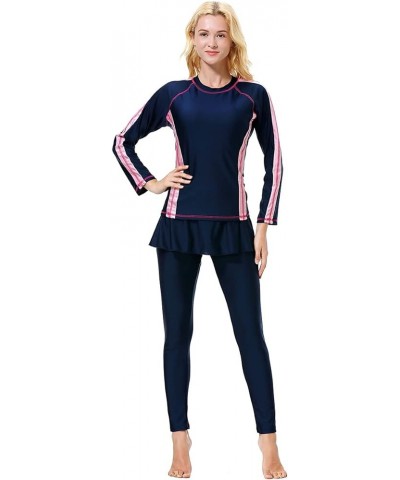 3pcs Rash Guard for Women Modest Swimwear Muslim Swimsuit Swim Top Shirt Pants Shorts Cap Bathing Suit B: Navy Blue $11.65 Sw...