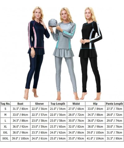 3pcs Rash Guard for Women Modest Swimwear Muslim Swimsuit Swim Top Shirt Pants Shorts Cap Bathing Suit B: Navy Blue $11.65 Sw...