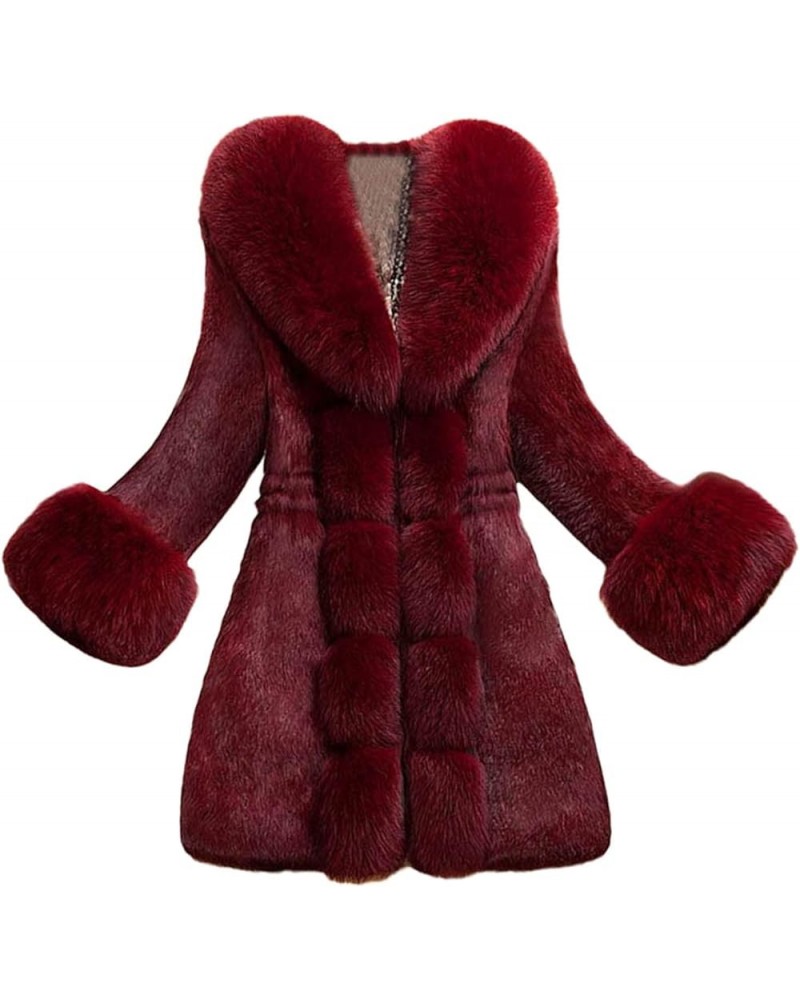 Women Winter Faux Fur Coat Buttoned Open Front Cardigan Jacket Plus Size Outerwear Oversized Mid Length Overcoat S-5XL A2-win...