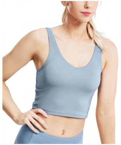 Women's Longline Sports Bra Padded Crop Tank Yoga Bras Workout Gym Fitness Tops Dusty Blue $10.00 Lingerie