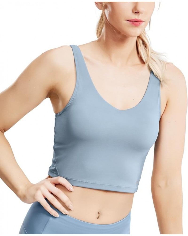 Women's Longline Sports Bra Padded Crop Tank Yoga Bras Workout Gym Fitness Tops Dusty Blue $10.00 Lingerie