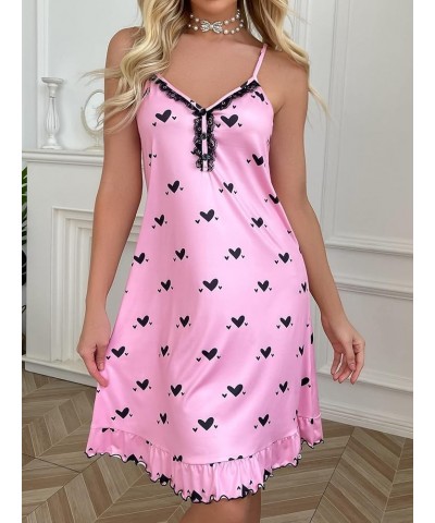 Women's Cowl Neck Satin Cross Backless Slip Lingerie Cami Dress Chemise Nightgown Pink Heart $13.99 Sleep & Lounge