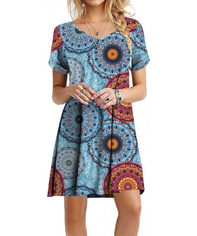 Women's Summer Casual Tshirt Dresses V Neck Short Sleeve Loose Dress with Pockets Floral Mix Blue $18.23 Swimsuits