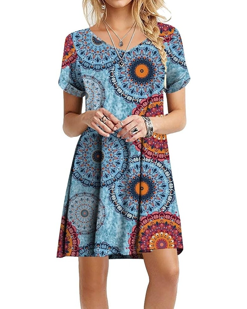 Women's Summer Casual Tshirt Dresses V Neck Short Sleeve Loose Dress with Pockets Floral Mix Blue $18.23 Swimsuits