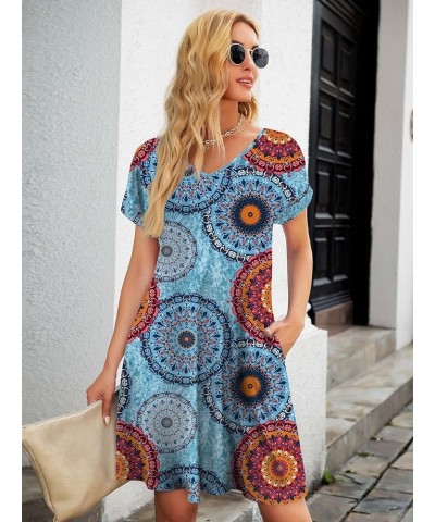 Women's Summer Casual Tshirt Dresses V Neck Short Sleeve Loose Dress with Pockets Floral Mix Blue $18.23 Swimsuits