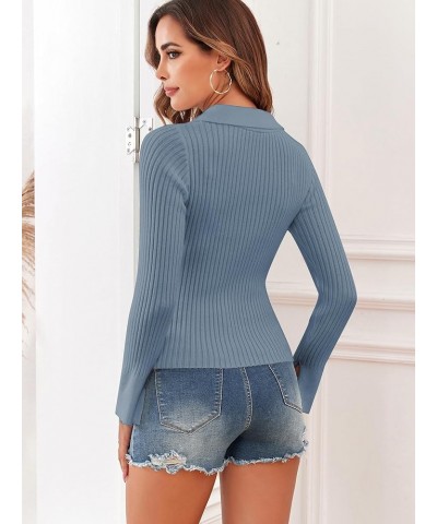 Women's Criss Cross V Neck Sweaters Front Slit Ribbed Knit Pullover Sweater Jumper Tops 3-sky Blue $18.90 Sweaters