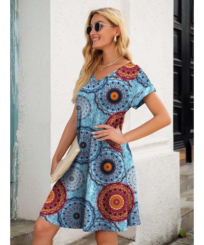 Women's Summer Casual Tshirt Dresses V Neck Short Sleeve Loose Dress with Pockets Floral Mix Blue $18.23 Swimsuits