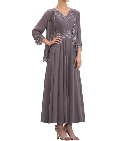 Mother of The Bride Dresses Tea Length with Jacket for Women Chiffon Lace Wedding Guest Formal Dress Plum $42.11 Dresses