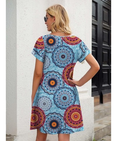 Women's Summer Casual Tshirt Dresses V Neck Short Sleeve Loose Dress with Pockets Floral Mix Blue $18.23 Swimsuits