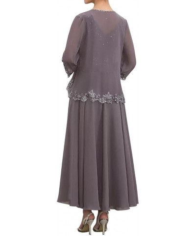 Mother of The Bride Dresses Tea Length with Jacket for Women Chiffon Lace Wedding Guest Formal Dress Plum $42.11 Dresses