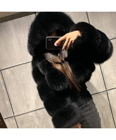 Short Faux Fur Coat for Women Zipper Up Hooded Shaggy Warm Elegant Long Sleeve Winter Fashion Cropped Furry Jacket Red 4X-Lar...