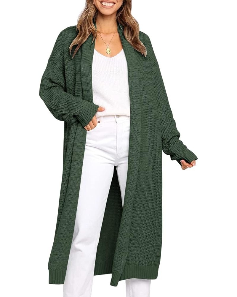 Women's Oversized Slouchy Knit Chunky Open Front Sweater Coat with Pockets Olive $24.25 Sweaters