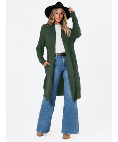 Women's Oversized Slouchy Knit Chunky Open Front Sweater Coat with Pockets Olive $24.25 Sweaters