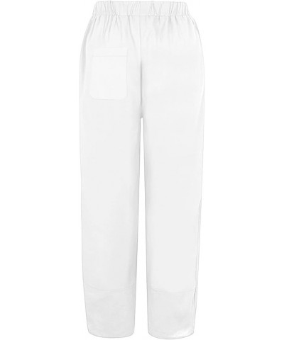 Capri Pants for Women Cotton Linen Wide Leg Capris Plus Size Casual Summer Cropped Pants Elastic Waist Baggy Trousers A3-whit...