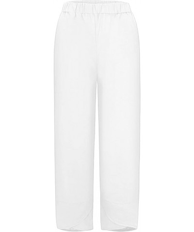 Capri Pants for Women Cotton Linen Wide Leg Capris Plus Size Casual Summer Cropped Pants Elastic Waist Baggy Trousers A3-whit...