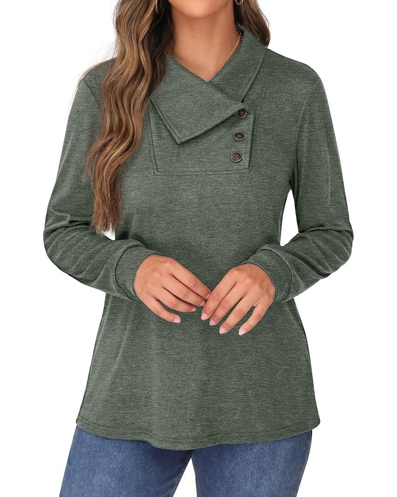 Women's Long Sleeve Cowl Neck Casual Blouse Flowy Swing Pullover Tunic Top 02 Vg Green $12.00 Tops