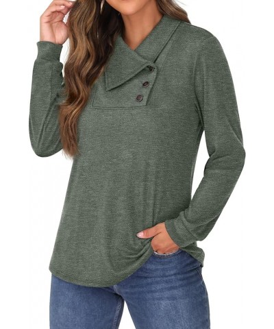 Women's Long Sleeve Cowl Neck Casual Blouse Flowy Swing Pullover Tunic Top 02 Vg Green $12.00 Tops