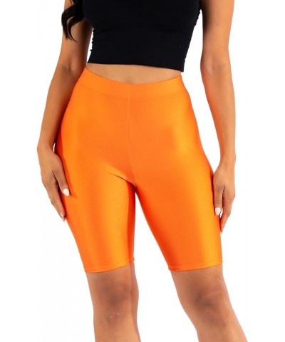 OFENTI Shiny Biker Shorts Colorful Knee Length High Waist Active Slip Shorts Boy Shorts Dance Yoga Running Lounge Orange $11....