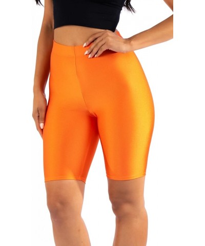 OFENTI Shiny Biker Shorts Colorful Knee Length High Waist Active Slip Shorts Boy Shorts Dance Yoga Running Lounge Orange $11....