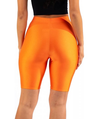 OFENTI Shiny Biker Shorts Colorful Knee Length High Waist Active Slip Shorts Boy Shorts Dance Yoga Running Lounge Orange $11....