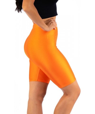 OFENTI Shiny Biker Shorts Colorful Knee Length High Waist Active Slip Shorts Boy Shorts Dance Yoga Running Lounge Orange $11....