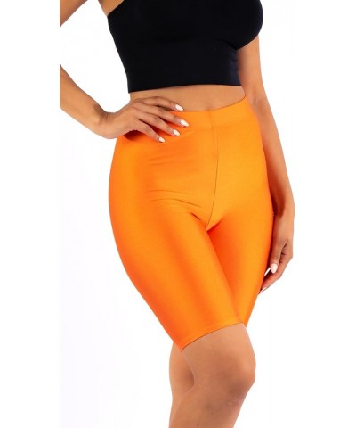 OFENTI Shiny Biker Shorts Colorful Knee Length High Waist Active Slip Shorts Boy Shorts Dance Yoga Running Lounge Orange $11....