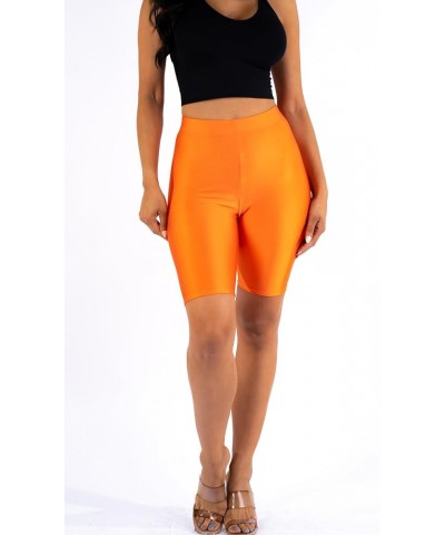 OFENTI Shiny Biker Shorts Colorful Knee Length High Waist Active Slip Shorts Boy Shorts Dance Yoga Running Lounge Orange $11....