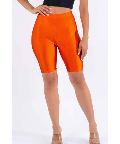 OFENTI Shiny Biker Shorts Colorful Knee Length High Waist Active Slip Shorts Boy Shorts Dance Yoga Running Lounge Orange $11....