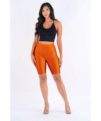 OFENTI Shiny Biker Shorts Colorful Knee Length High Waist Active Slip Shorts Boy Shorts Dance Yoga Running Lounge Orange $11....