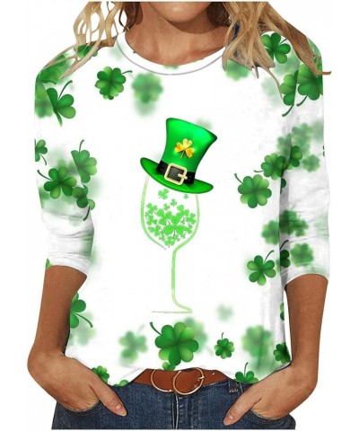 St Patrick Day Shirts for Women 3/4 Length Sleeve Tops Funny Gnomes Graphic Tees Blouses Dressy Green Irish T Shirts 2024 C-g...