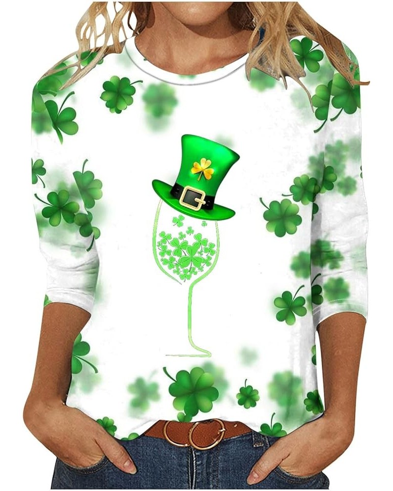 St Patrick Day Shirts for Women 3/4 Length Sleeve Tops Funny Gnomes Graphic Tees Blouses Dressy Green Irish T Shirts 2024 C-g...