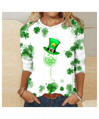 St Patrick Day Shirts for Women 3/4 Length Sleeve Tops Funny Gnomes Graphic Tees Blouses Dressy Green Irish T Shirts 2024 C-g...