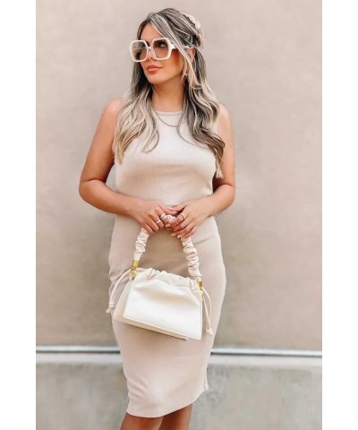 Women's Basic Bodycon Midi Dress Crewneck Sleeveless Casual Summer Tank Top Dresses Khaki $23.09 Dresses