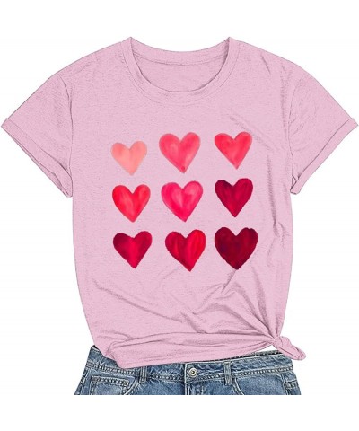 Short Sleeve Shirts for Women Casual Crewneck Heart Lover Print Valentines Basic Top T Shirt Blouse Women Trendy 4-j26 Pink $...