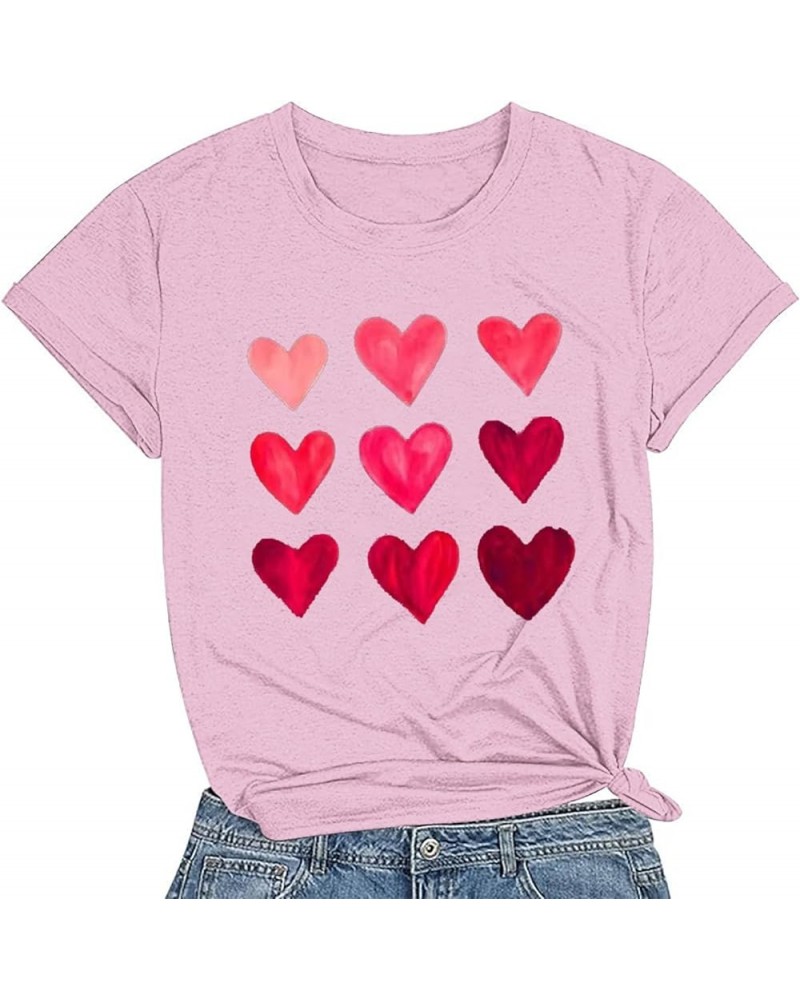 Short Sleeve Shirts for Women Casual Crewneck Heart Lover Print Valentines Basic Top T Shirt Blouse Women Trendy 4-j26 Pink $...