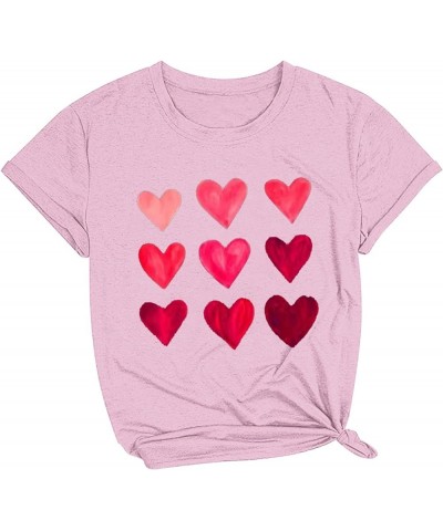 Short Sleeve Shirts for Women Casual Crewneck Heart Lover Print Valentines Basic Top T Shirt Blouse Women Trendy 4-j26 Pink $...