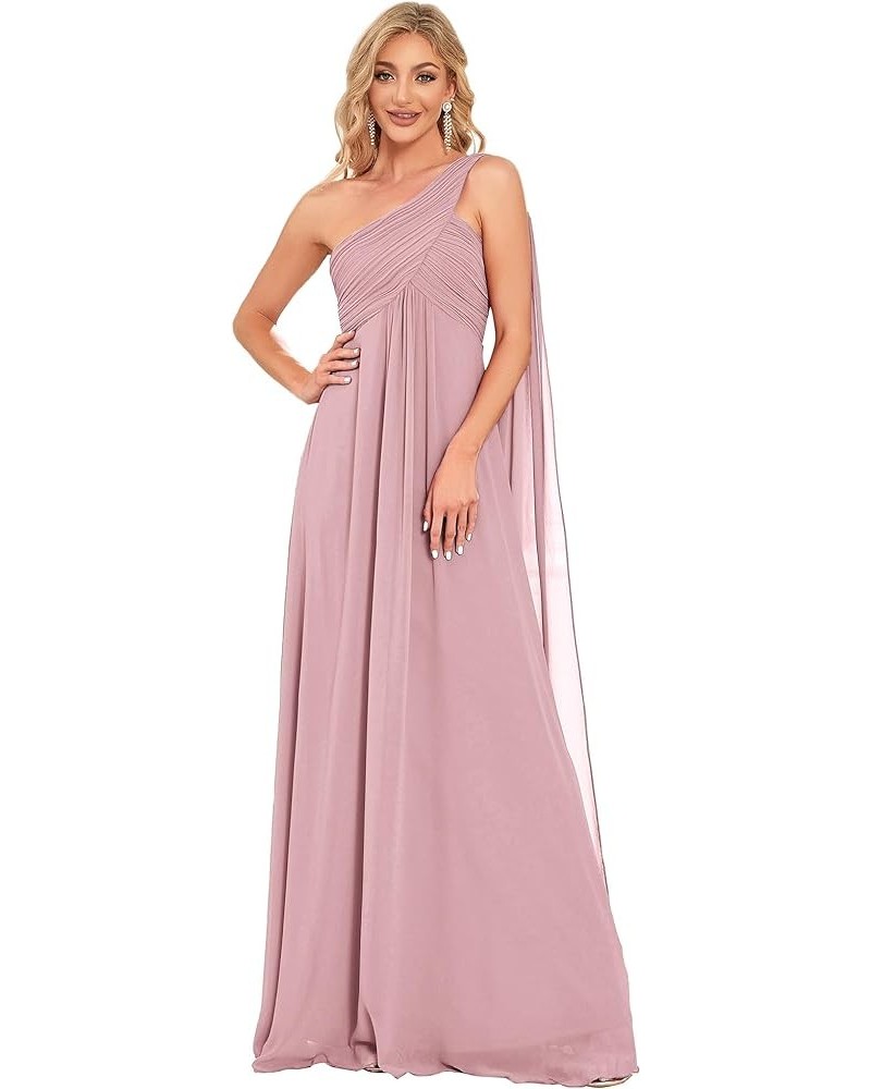 Women's Flowy One-Shoulder Ruched Bust Long Bridesmaid Dress Evening Gown 09816-USA Dusty Rose $39.77 Dresses