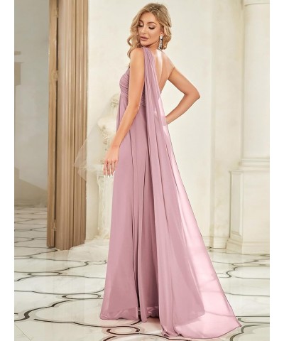 Women's Flowy One-Shoulder Ruched Bust Long Bridesmaid Dress Evening Gown 09816-USA Dusty Rose $39.77 Dresses