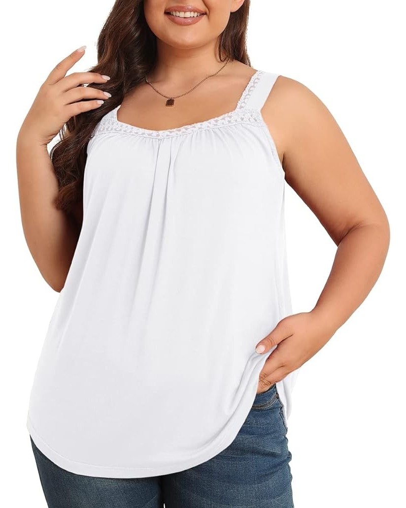 Plus Size Tank Tops for Women - Summer Womens Tops Plus Size, Lace Detail, Loose Fit, Sleeveless Women's Tanks 1white $11.50 ...