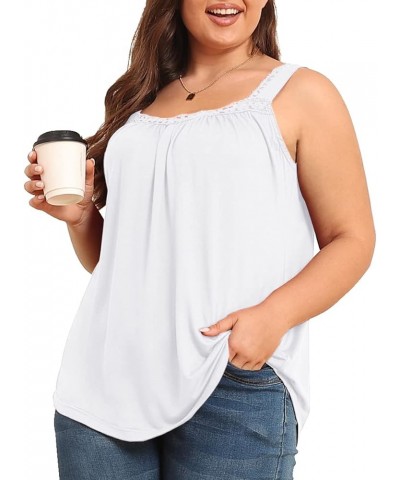 Plus Size Tank Tops for Women - Summer Womens Tops Plus Size, Lace Detail, Loose Fit, Sleeveless Women's Tanks 1white $11.50 ...