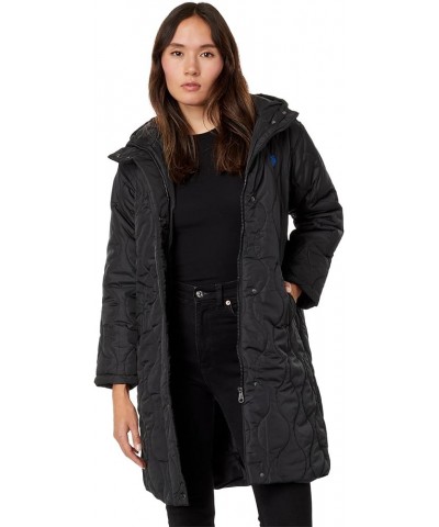 Long Hooded Quilted Duster Jacket Black $33.06 Jackets