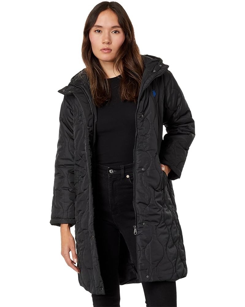 Long Hooded Quilted Duster Jacket Black $33.06 Jackets