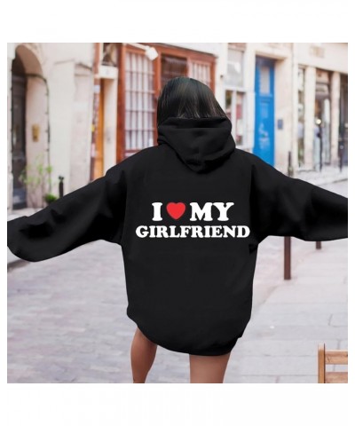 Valentine'S Day Graphic Hoodies For Women I Love My Girlfriend Letter Print Pullover With Pocket Drawstring Causal Hoodies Bl...