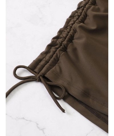 Women's 2 Piece Bathing Suits Drawstring Ruched Knot Solid Swimsuit Swimwear A Coffee Brown $16.92 Swimsuits