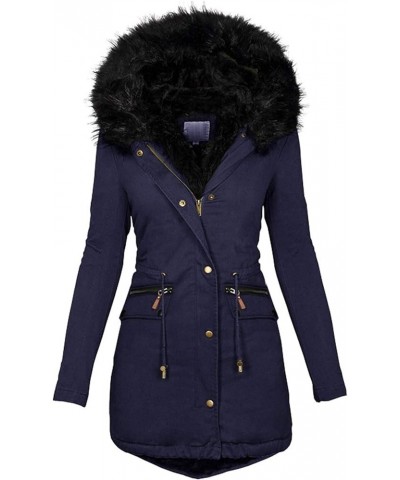 Winter Coats for Women Plus Size Parkas Outwear with Hooded Collar Padded Zip Up Jackets Thick Warm Puffer Down F-navy $18.86...